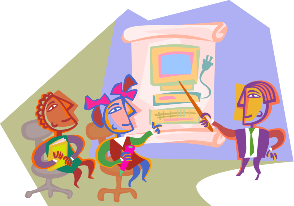 Vector Illustration of School Classroom Teacher Teaching with Students