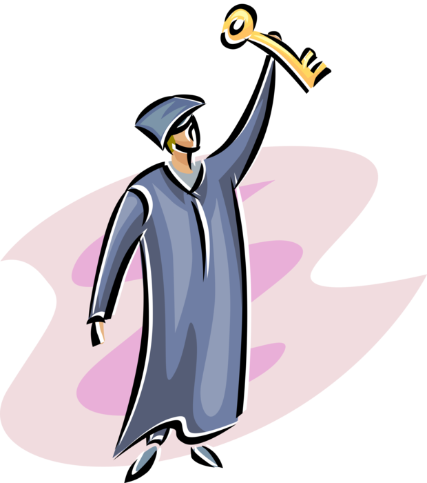 Vector Illustration of Academic Education Student Scholar Graduate with Key to The Future