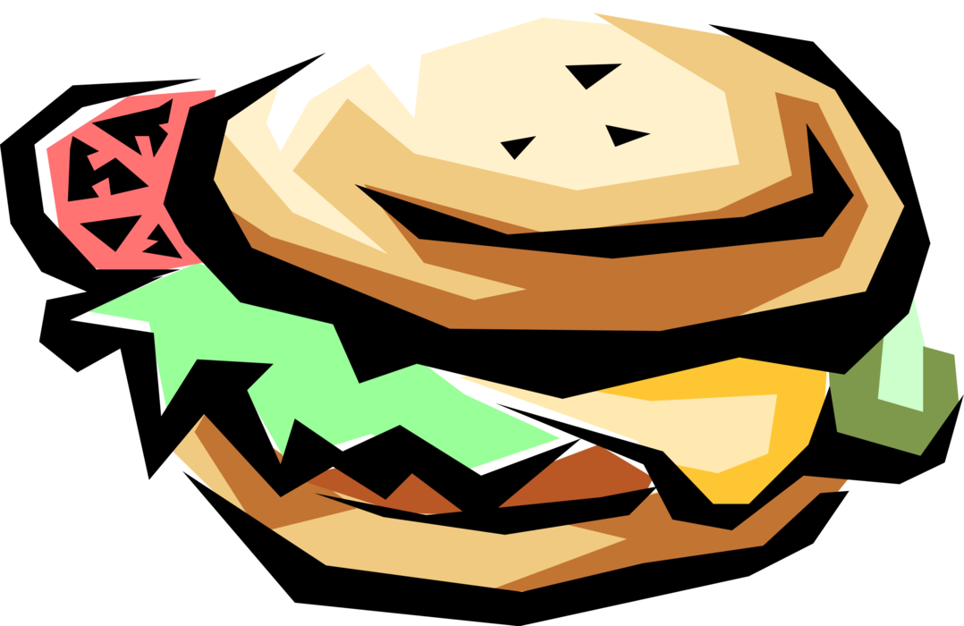 Vector Illustration of Fast Food Hamburger Meal in Bun