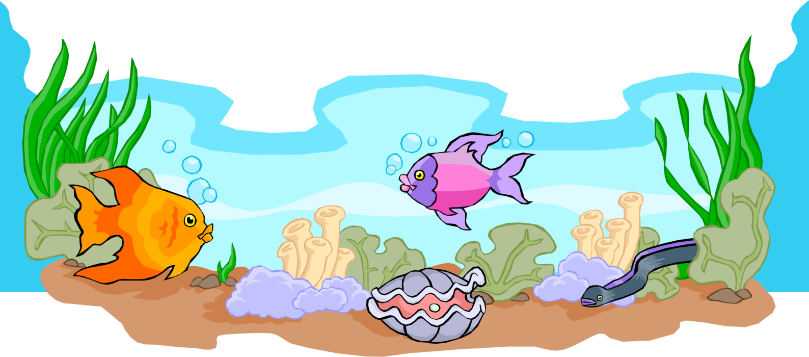 Vector Illustration of Undersea Marine Aquatic Reef with Sea Life, Fish and Coral