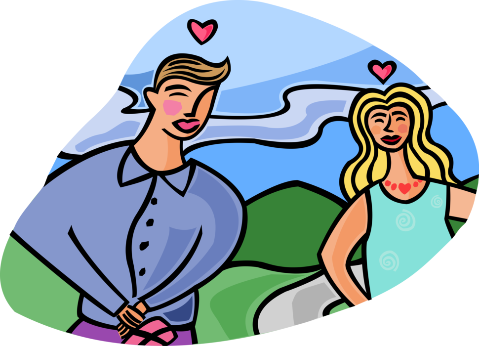Vector Illustration of Romantic Couple in Love with Romantic Hearts