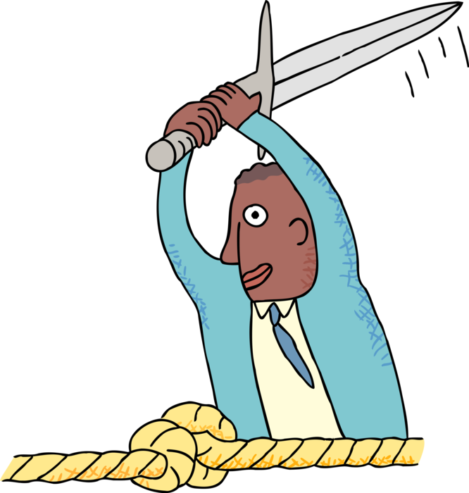 Vector Illustration of Businessman Cutting Out Knot in Rope