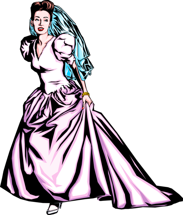 Vector Illustration of Wedding Day Bride in Bridal Gown Dress for Marriage