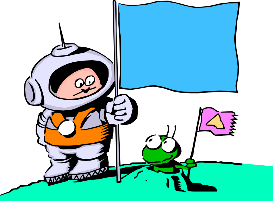 Vector Illustration of Spaceman with Extraterrestrial Space Alien Friend Conquer New Planet