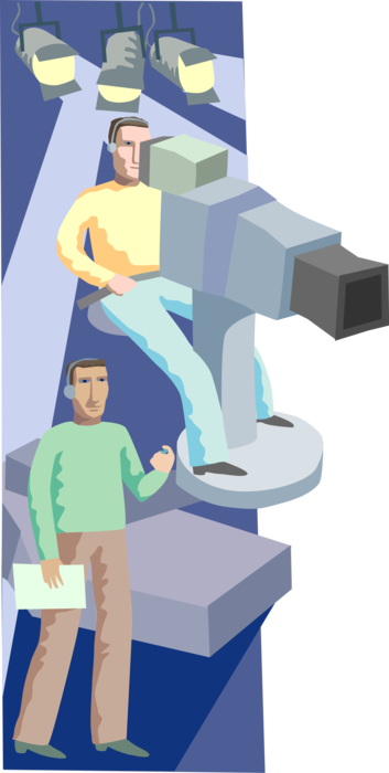 Vector Illustration of Cameraman with Floor Director in Television Studio