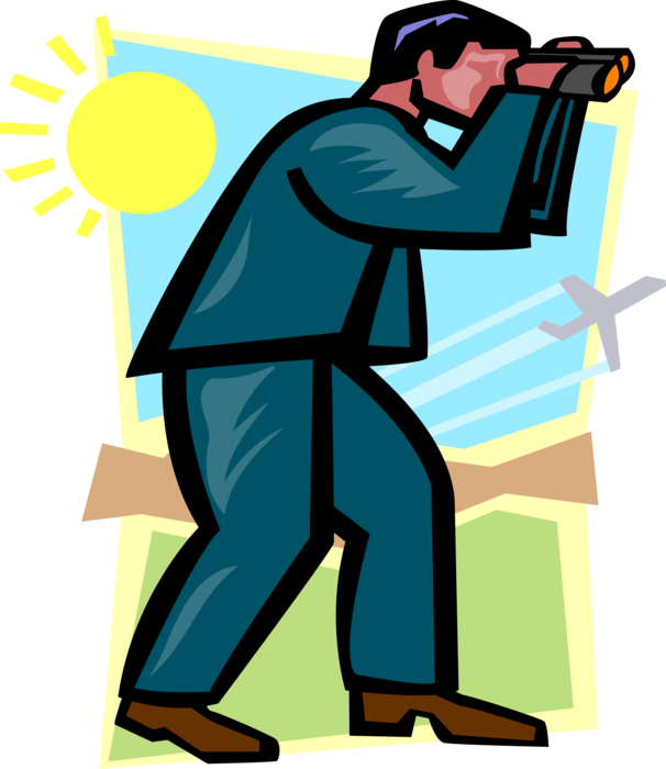Vector Illustration of Businessman Looking Ahead with Binoculars
