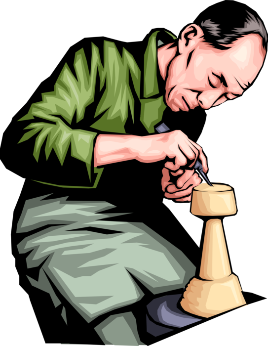 Vector Illustration of Japanese Man Carving with Wood