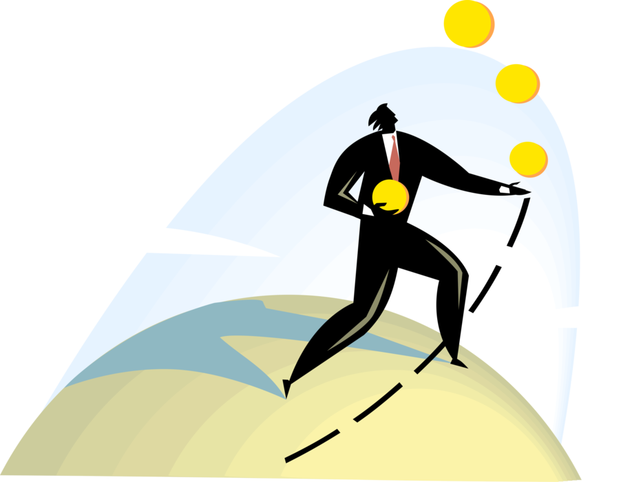 Vector Illustration of Businessman Juggles Multiple Balls in the Air at Once