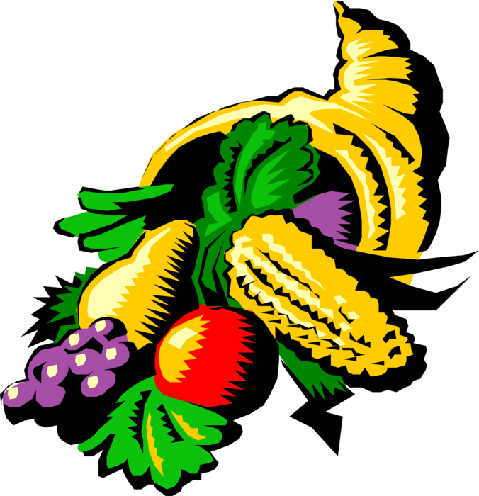 Vector Illustration of Cornucopia Horn of Plenty with Fresh Fall Harvest Vegetables