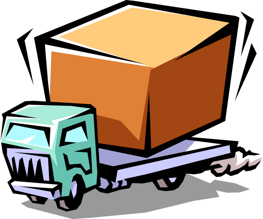 Vector Illustration of Commercial Delivery Truck with Shipment Carton or Package