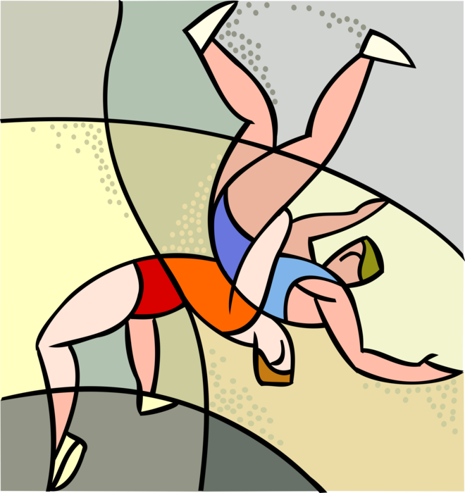Vector Illustration of Professional Wrestlers Wrestling in Competition