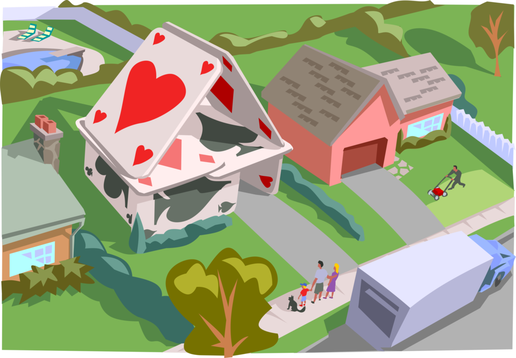 Vector Illustration of A House of Cards Ready to Tumble at Any Moment