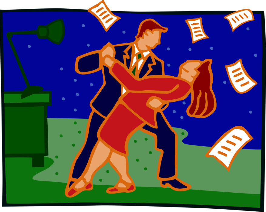 Vector Illustration of Office Colleagues Dancing in Office