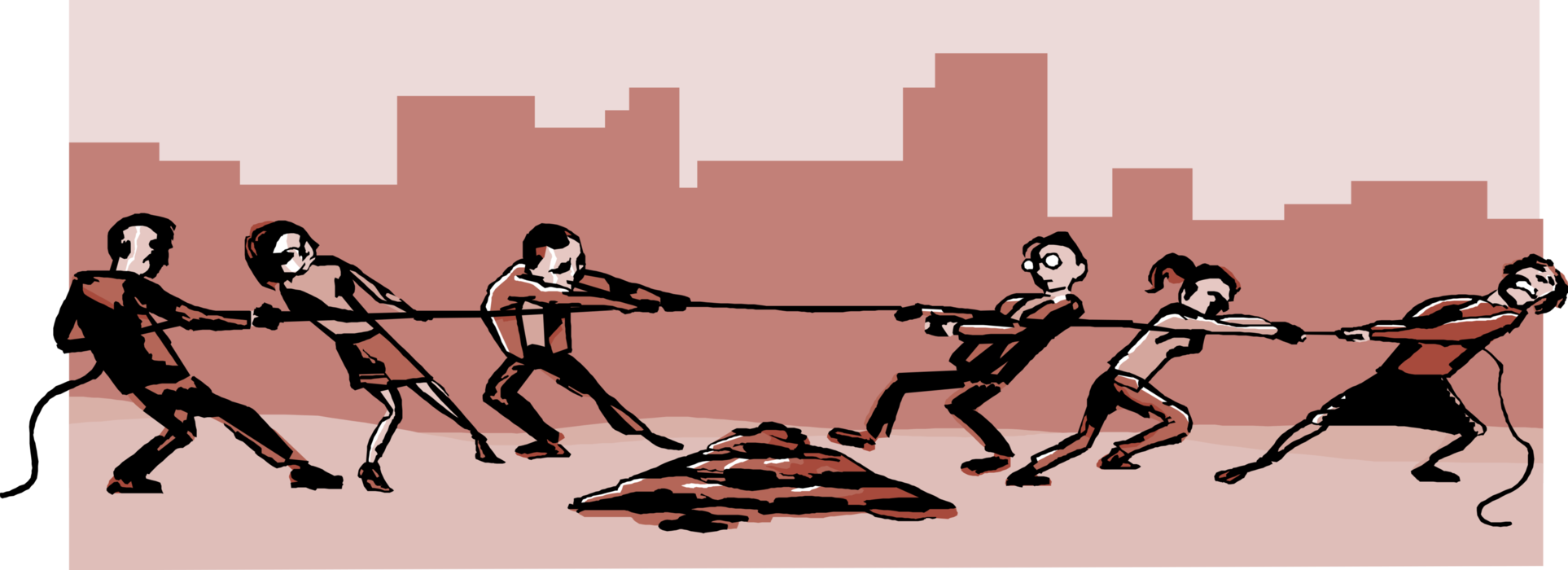 Vector Illustration of Competitive Rope Pulling Tug of War Tug o' War Test of Strength Competitors