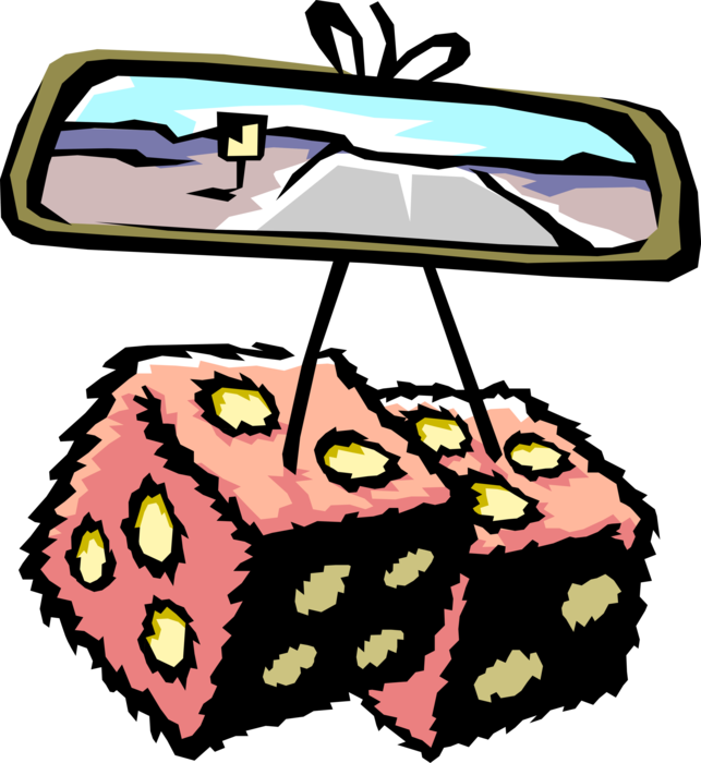 Vector Illustration of Dice and Rear View Mirror in Automobile Car Motor Vehicle 