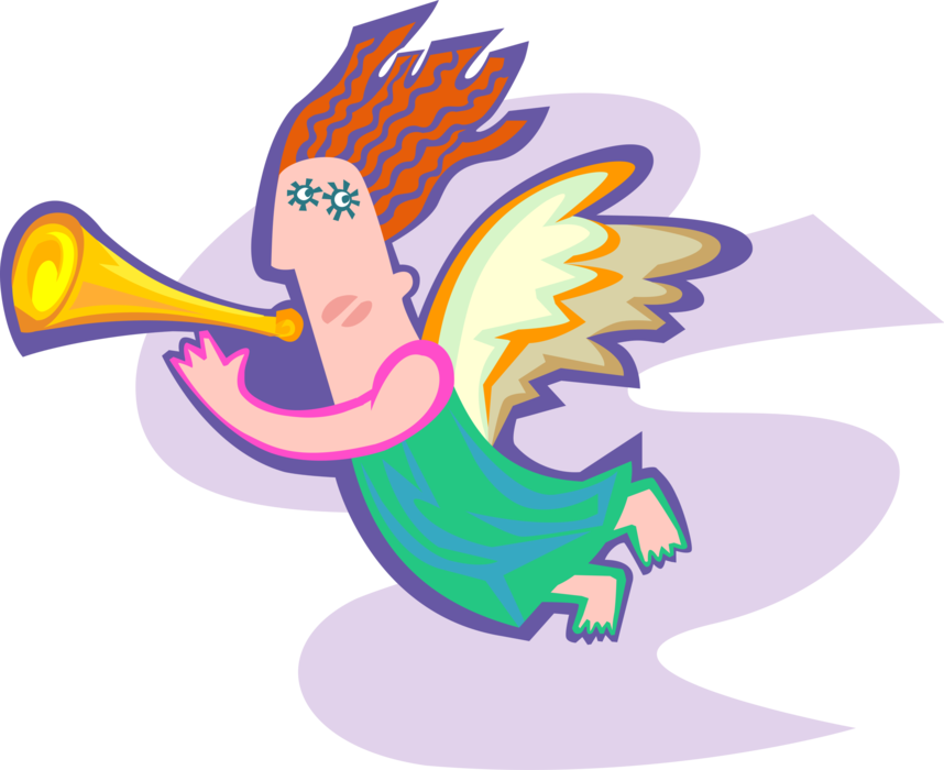 Vector Illustration of Angelic Spiritual Flying Angel with Trumpet