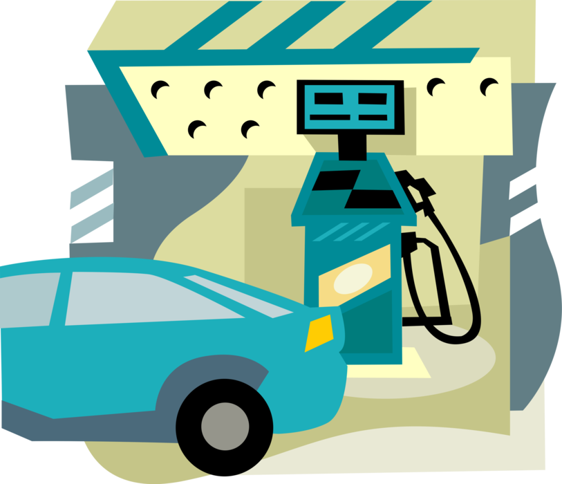 Vector Illustration of Service Station Gasoline Petrol Fill-Up with Car Automobile Motor Vehicle 