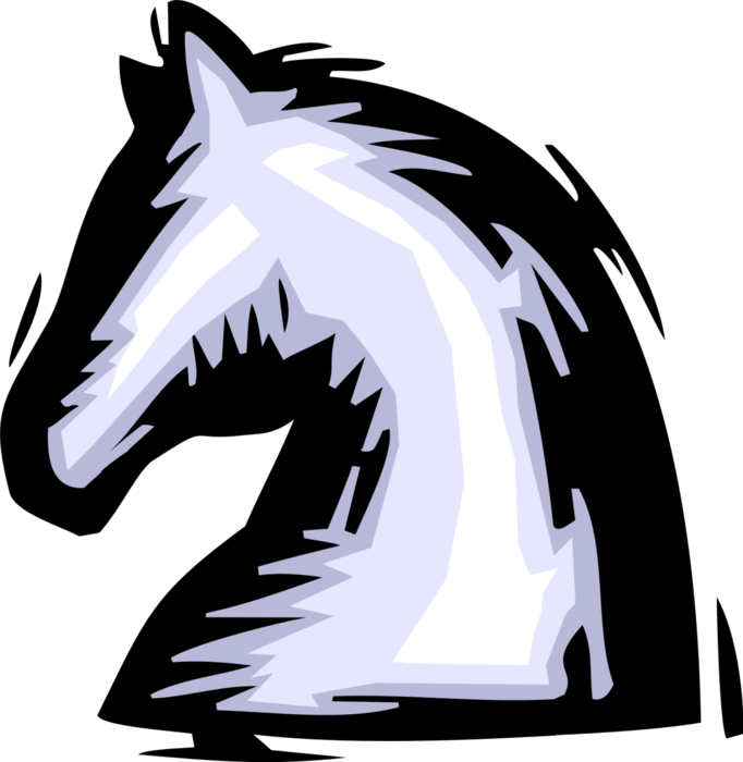 Vector Illustration of Knight Horse's Head Piece in Game of Chess Represents Armored Cavalry