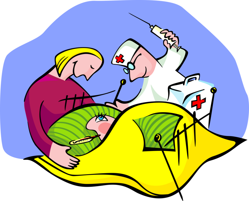 Vector Illustration of Hospital Patient Receives Care from Doctor with Medicine