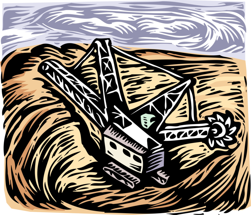 Vector Illustration of Open Pit Strip Mining Excavator Equipment