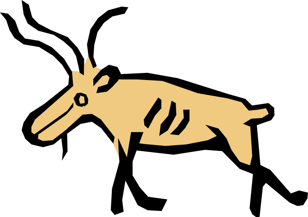 Vector Illustration of Paleolithic Prehistoric Cave Painting Antelope Drawing