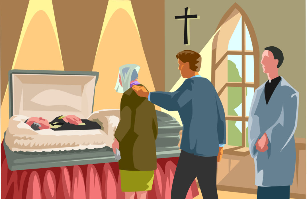 Vector Illustration of Bereaved Loved Ones at Funeral Home Visitation