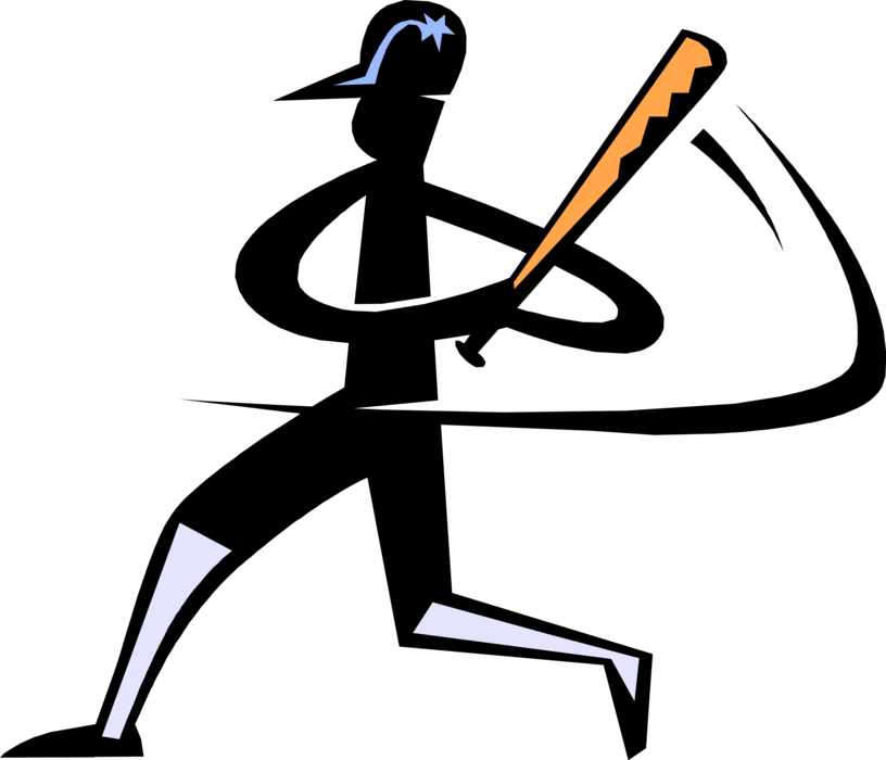 Vector Illustration of American Pastime Sport of Baseball Player Swings the Bat for Strike