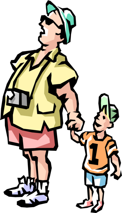 Vector Illustration of Father and Son Tourists Amazed at Whatever It Is They See