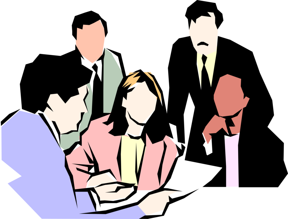 Vector Illustration of Office Colleagues in Boardroom Meeting