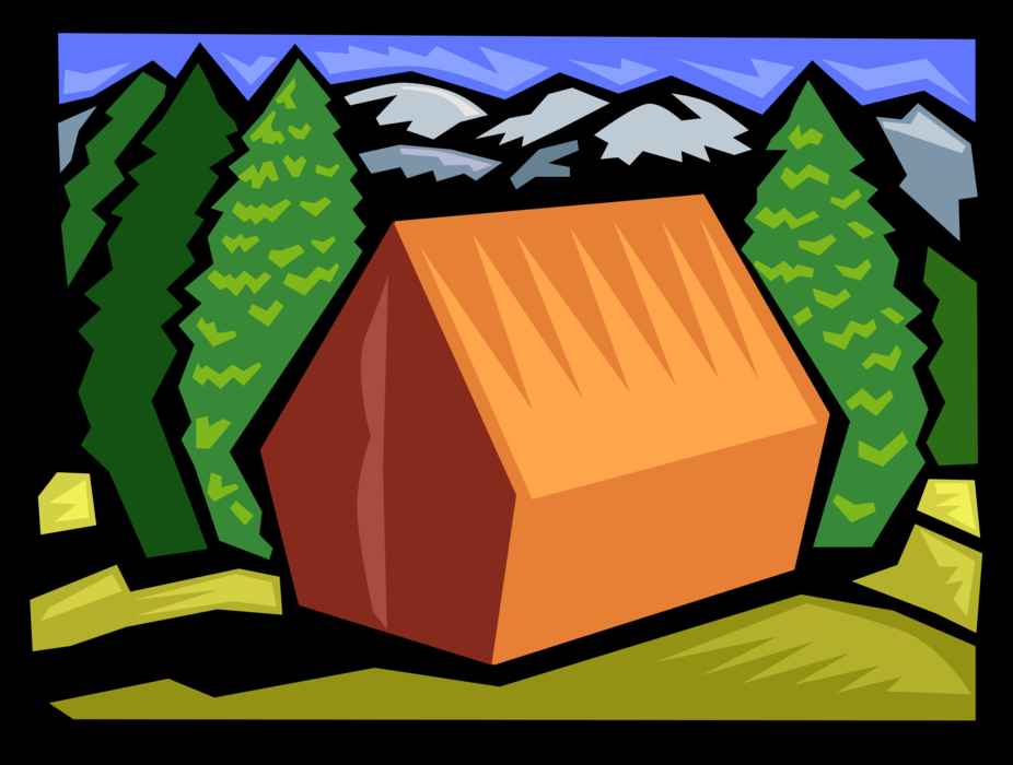Vector Illustration of Outdoor Recreational Activity Camping Tent in Wilderness Mountains