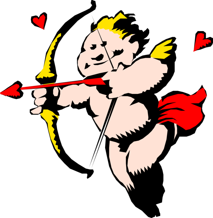 Vector Illustration of Cupid Archer God of Desire and Erotic Love with Bow and Arrow and Love Hearts Vector Illustration of Cupid Archer God of Desire and Erotic Love with Bow and Arrow and Love Hearts