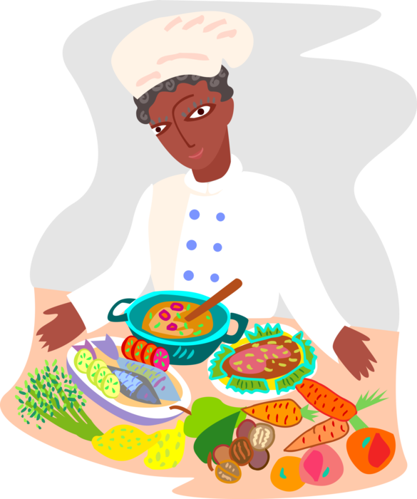 Vector Illustration of Culinary Cuisine Restaurant Chef with Fresh Food Ingredients