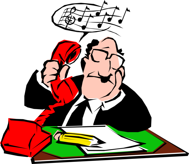 Vector Illustration of Businessman on the Phone on Hold Listens to Music