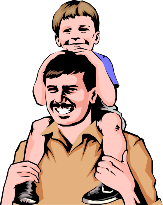 Vector Illustration of Parent Father with Son on Shoulders