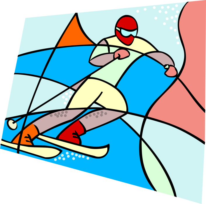 Vector Illustration of Olympic Sports Downhill Alpine Slalom Skier Skiing Mountain Race