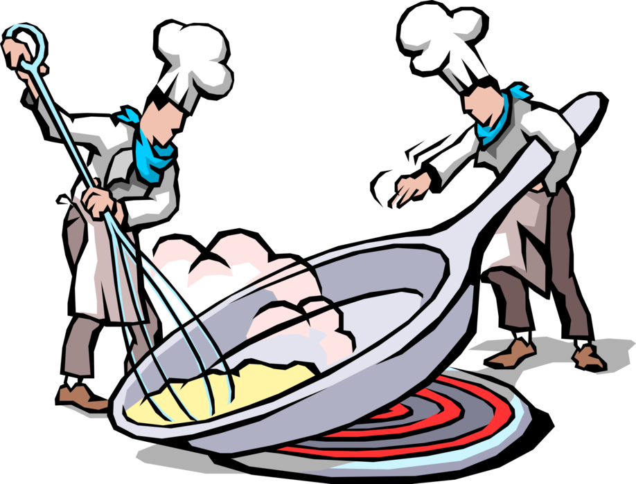 Vector Illustration of French Culinary Cuisine Chefs Whisk Eggs to Create Perfect Soufflé