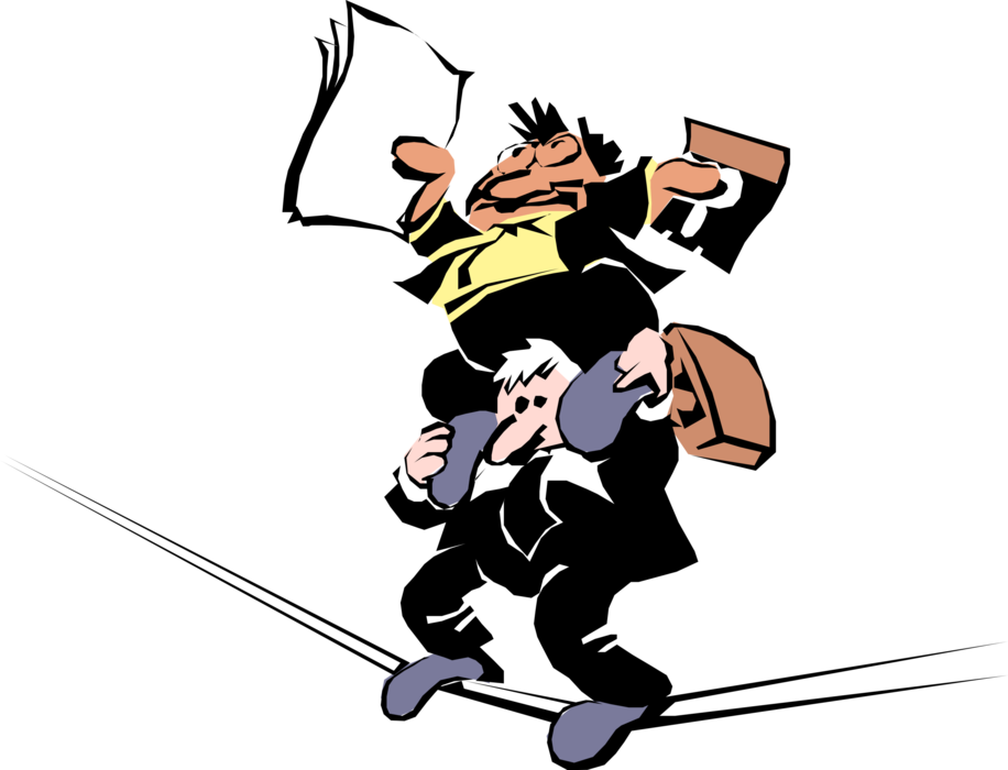 Vector Illustration of Office Teamwork with Tightrope Walkers