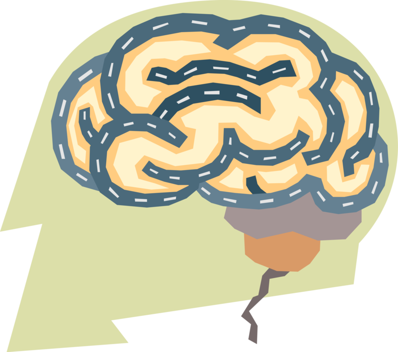 Vector Illustration of Human Brain with Electrical Signals