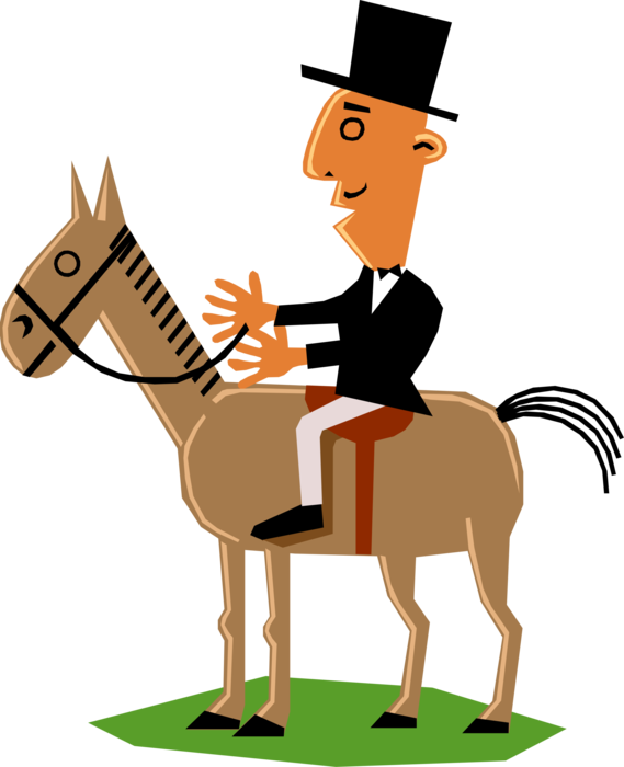 Vector Illustration of Man on Horseback Says "Giddy-Up", Horse Says No