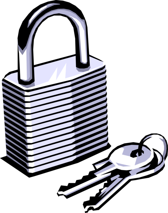 Vector Illustration of Padlock Lock and Key Mechanical Security Device to Prevent Use, Theft, Vandalism