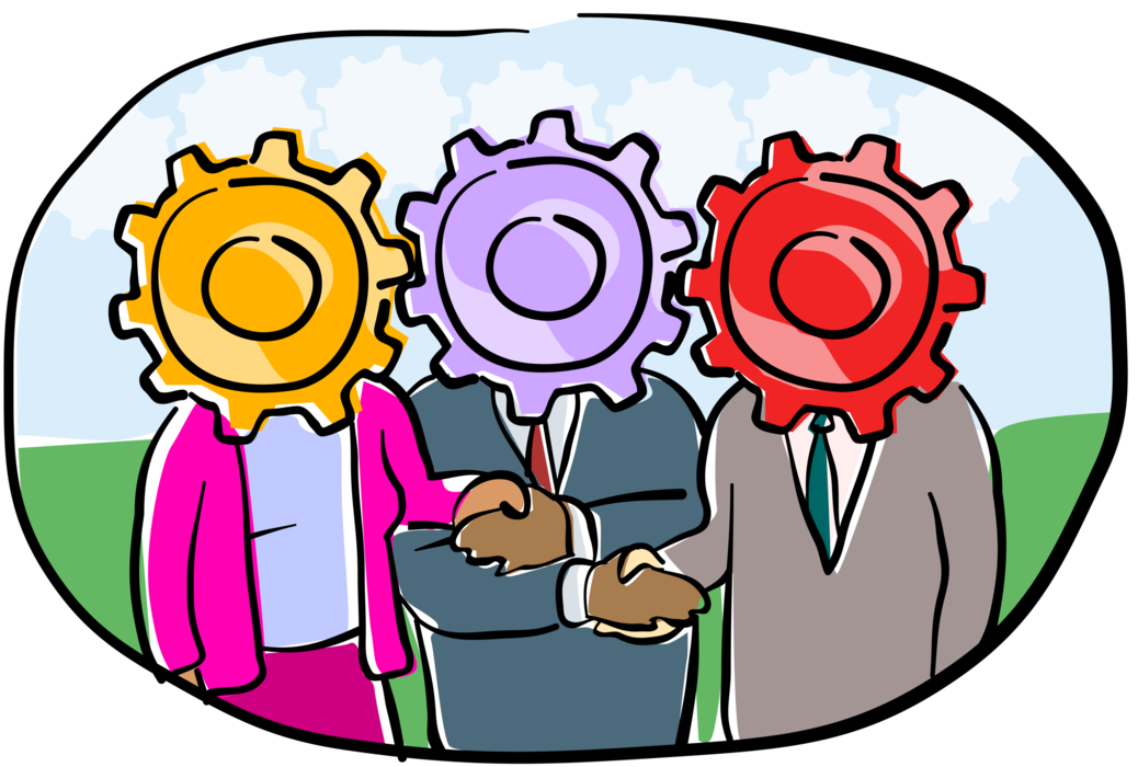 Vector Illustration of Human Forms Depicting the Gears of Business