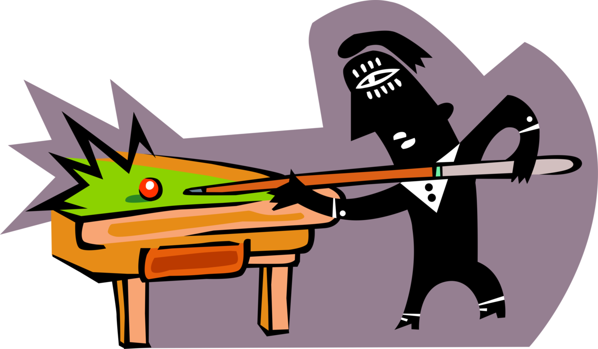 Vector Illustration of Taking Shot While Playing Pool at Billiard Table