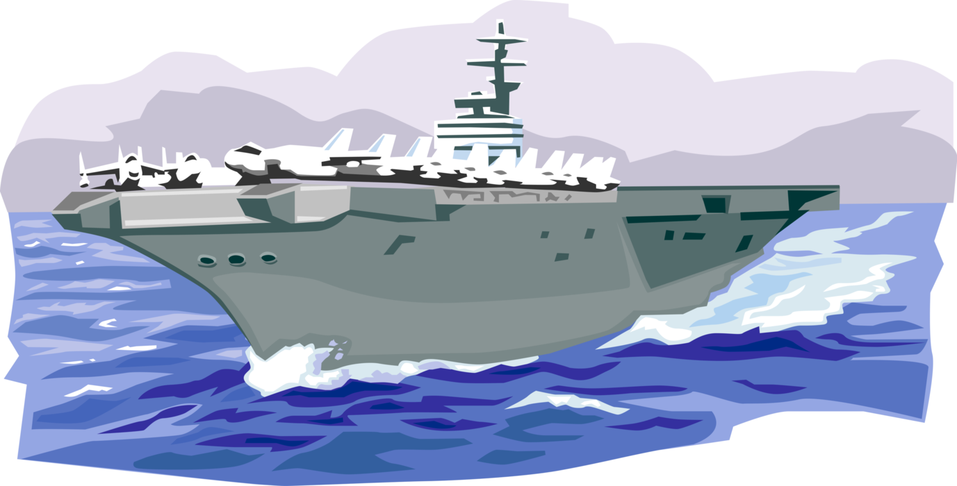 Vector Illustration of United States Navy Aircraft Carrier Patrols Troubled Waters to Keep America Safe