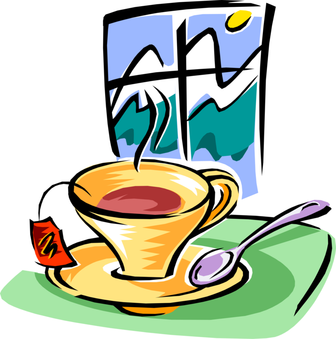 Vector Illustration of Cup of Steeped Tea with View of Mountains