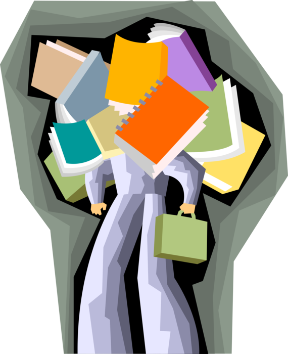 Vector Illustration of Businessman Overloaded with Work Books