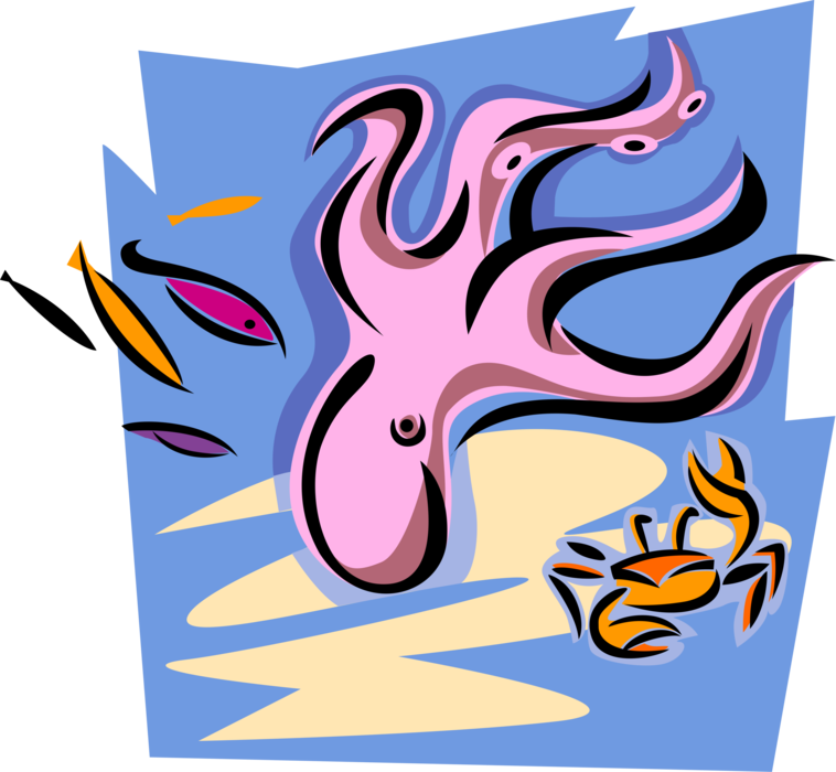 Vector Illustration of Aquatic Marine Giant Octopus Cephalopod Mollusc or Mollusk