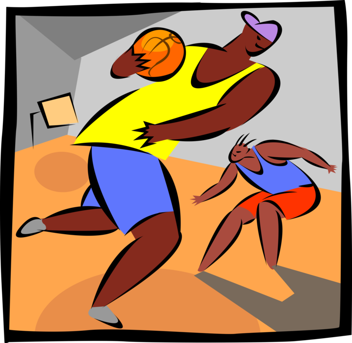 Vector Illustration of Sport of Basketball Game Players with Ball on Court