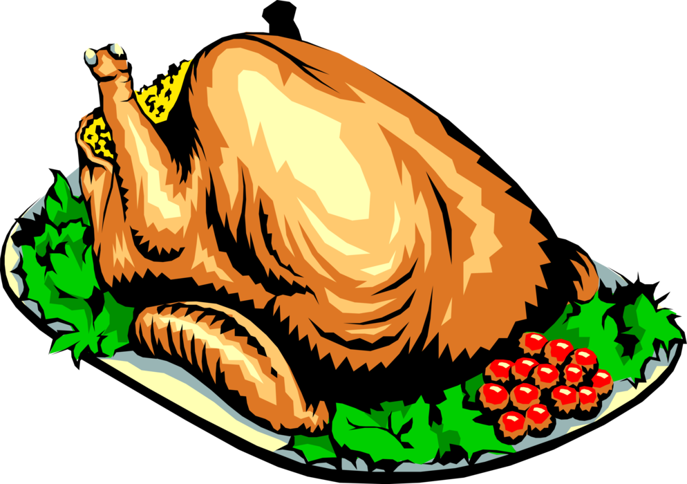 Vector Illustration of Roast Turkey Poultry Dinner on Serving Tray
