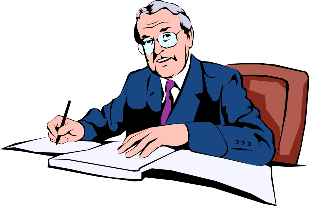 Vector Illustration of Businessman Executive Writing Report