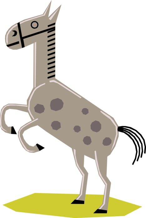 Vector Illustration of Farm Agriculture Livestock Animal Solid-hoofed, Quadruped Horse Stand on Hind Legs
